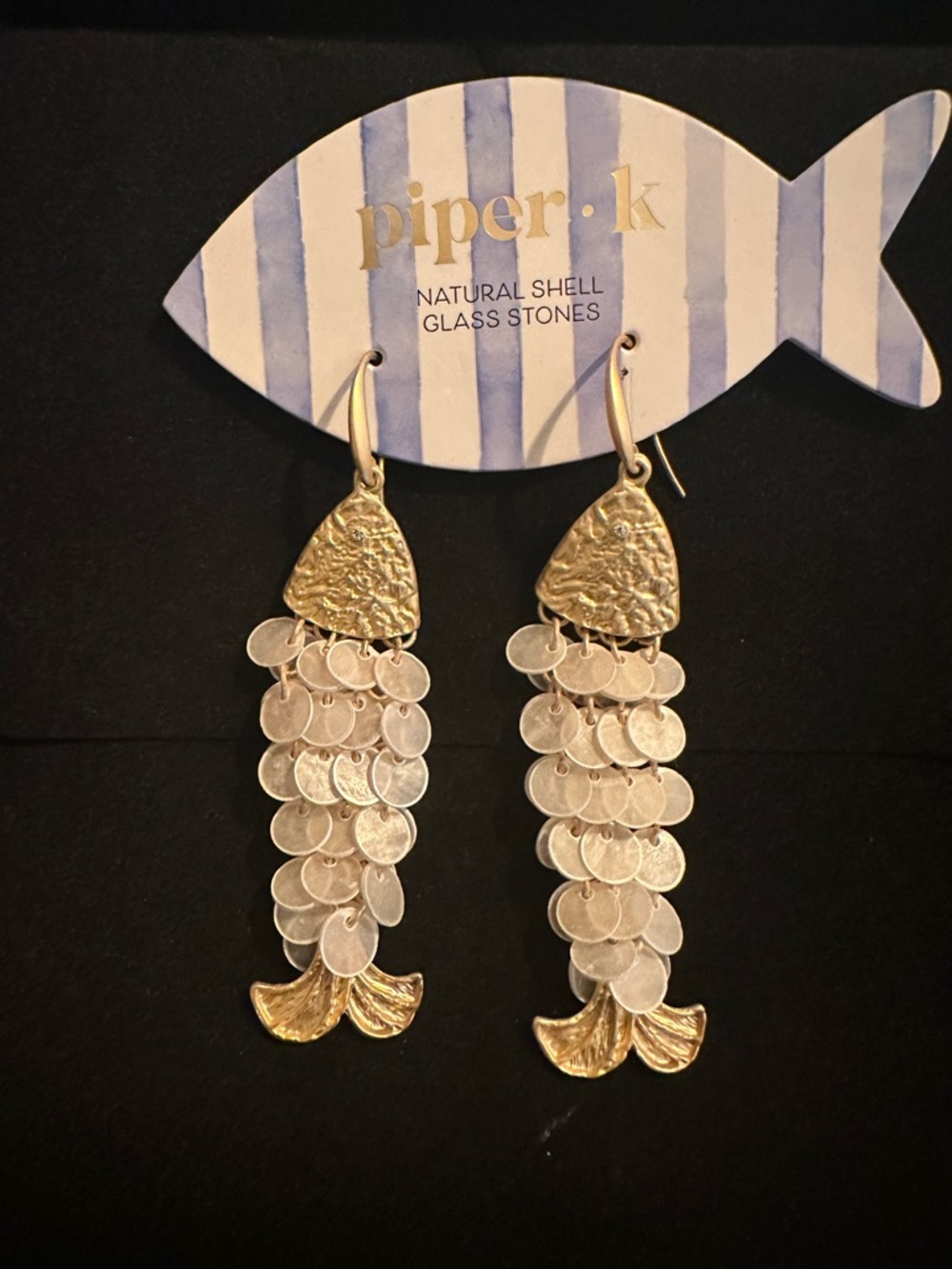 Piper Gold and White Shell Dangle Fish Earrings